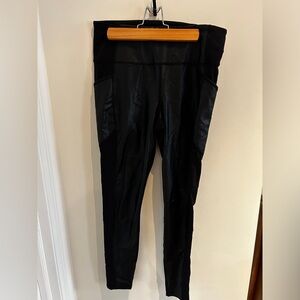 Athleta Black Leggings with Leather Detailing